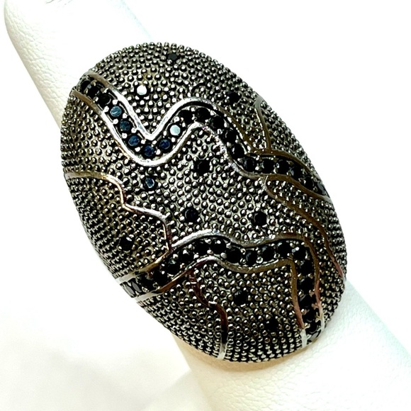 Rebecca of Italy Silver and Black Gold-Plated Bronze Ring w/ Cubic Zirconia - Picture 3 of 16